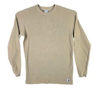 Mens Carhartt Beige Waffle Knit 100% Cotton Thermal Shirt Long Sleeve Size S